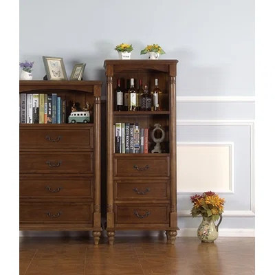 Vintage Tall Narrow Bookcase with Open Shelves & 3 Drawers | Wayfair North America
