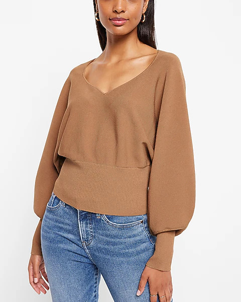 V-Neck Relaxed Dolman Sleeve Sweater | Express