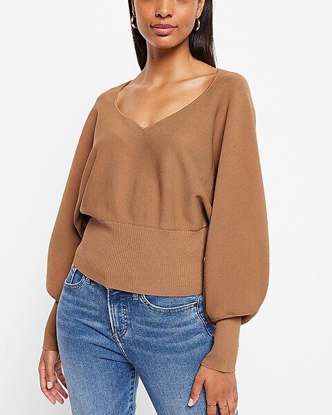 V-Neck Relaxed Dolman Sleeve Sweater | Express