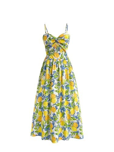 Milumia Women's Boho Floral Fruit Print Cami Dress Cut Out Twisted Flowy Midi Dresses Summer | Amazon (US)