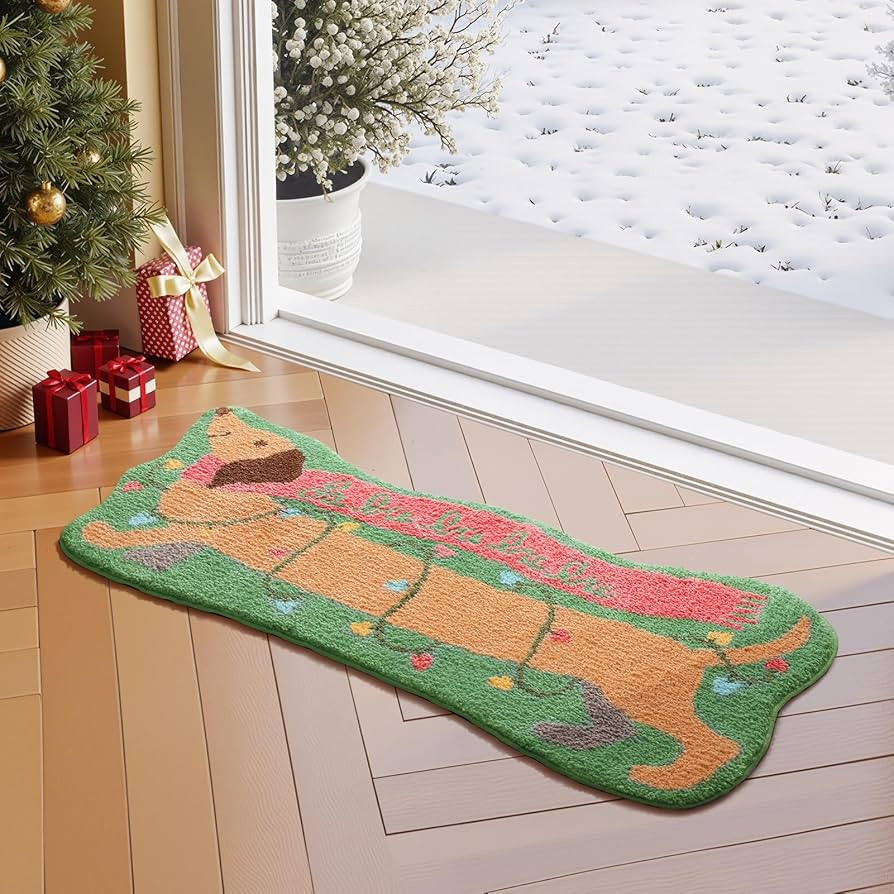 Ashler Dachshund Area Rug, Christmas Soft Tufted Absorbent Bath Mat, Puppy Wearing Scarf Decorati... | Amazon (US)