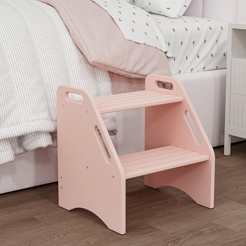AMBIRD Wooden Kids Step Stool, 15.75'' H Potty Training Toddler 300 lbs Capacity with Safety Non-Slip Pads and Handles, Kitchen Step Stools for Kids, Bamboo Step Stool for Bathroom, High Beds (Pink) | Amazon (US)