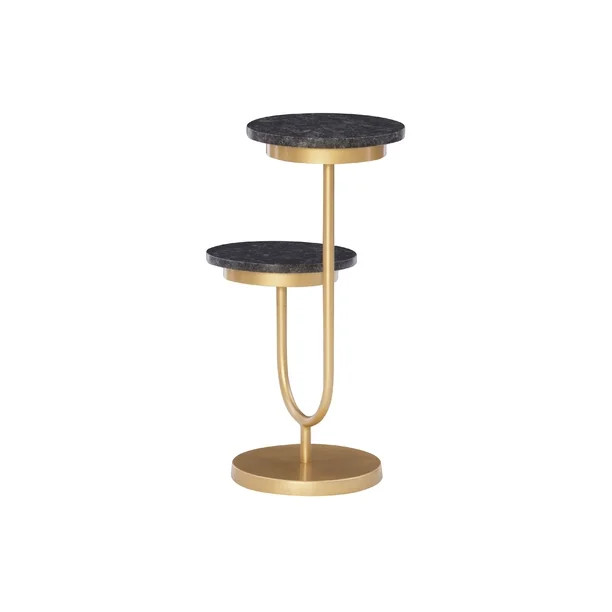 Powell Grogan 2-Tier Drink Side Table, Black Granite with Gold Base | Walmart (US)