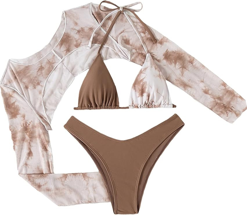 SOLY HUX Women's Tie Dye Triangle Halter Bikini Bathing Suit with Cover Up 3 Piece Swimsuits | Amazon (US)