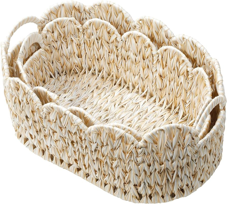 Coeusy Wicker Scalloped Basket Set of 2,Woven Storage Baskets for Shelves,Closet,Laundry,Gifts,To... | Amazon (US)