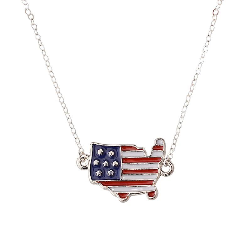 Designed By Stacey Handmade American Flag USA Necklace, Red White and Blue Jewelry, Patriotic Gif... | Amazon (US)