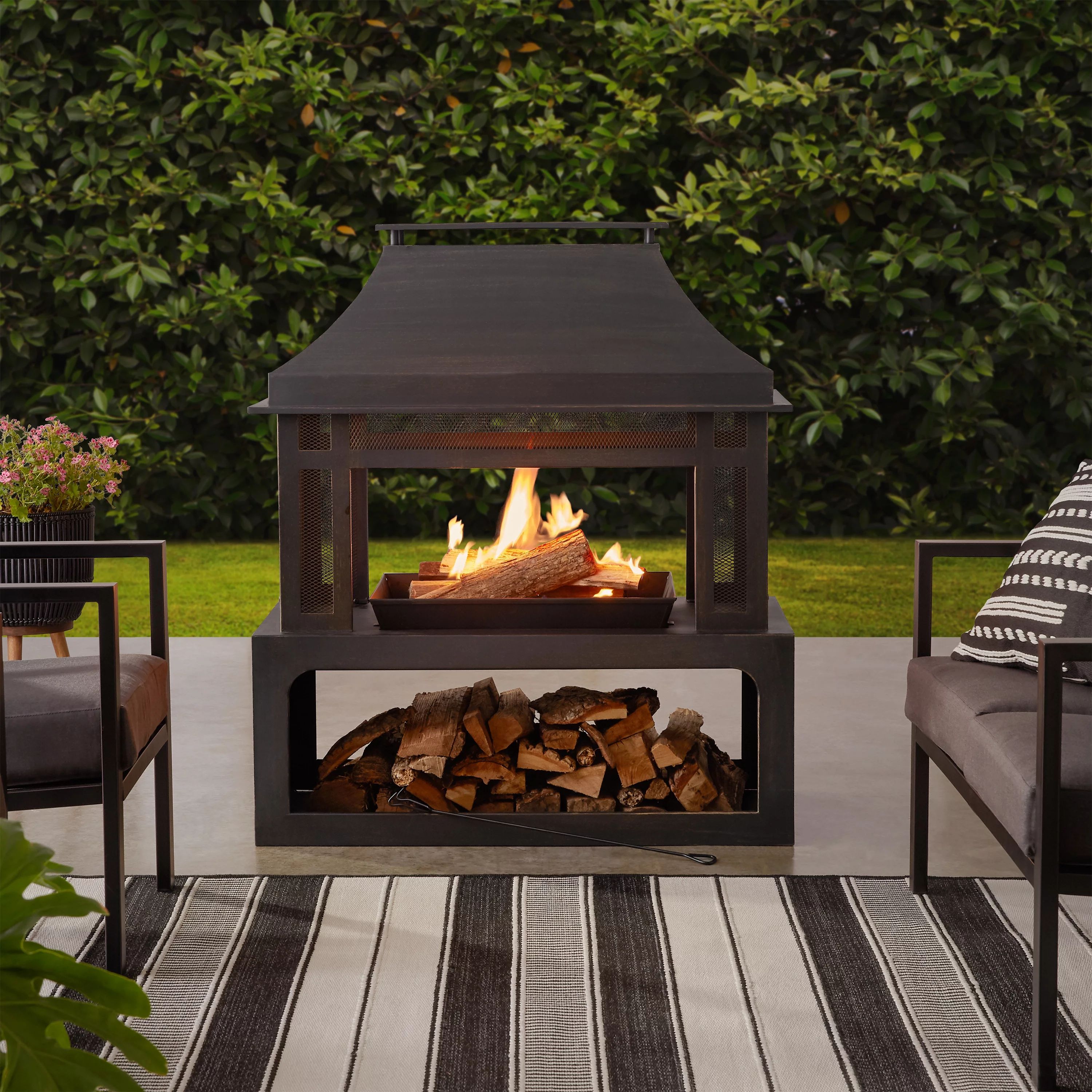 Mainstays 45-Inch Outdoor Steel Fireplace with Chimney | Walmart (US)