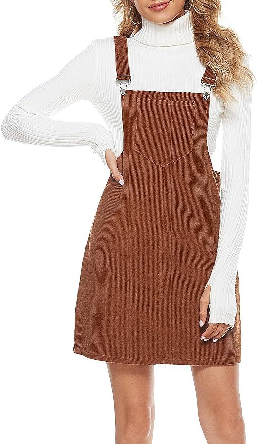Tanming Women's Corduroy A Line Cute Jumper Pinafore Bib Overall Mini Dress Skirt | Amazon (US)