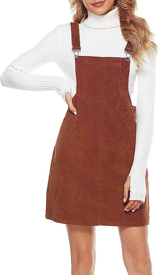 Tanming Women's Corduroy A Line Cute Jumper Pinafore Bib Overall Mini Dress Skirt | Amazon (US)