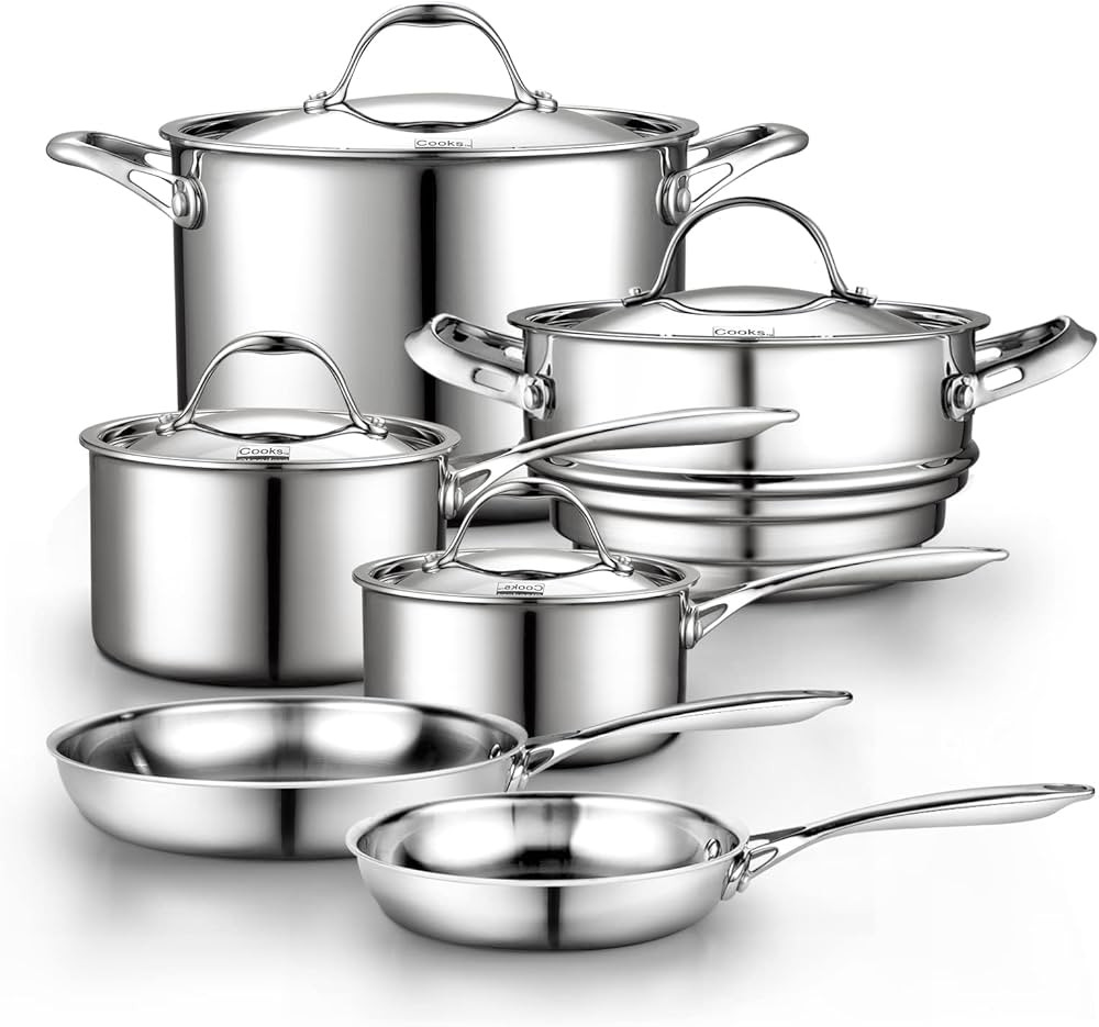 Cooks Standard Stainless Steel Kitchen Cookware Sets 10-Piece, Multi-Ply Full Clad Pots and Pans ... | Amazon (US)