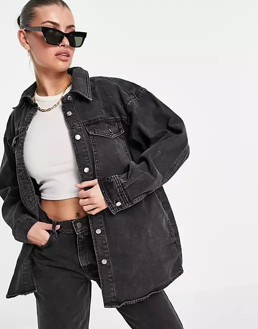 ASOS DESIGN oversized denim shacket in washed black | ASOS (Global)