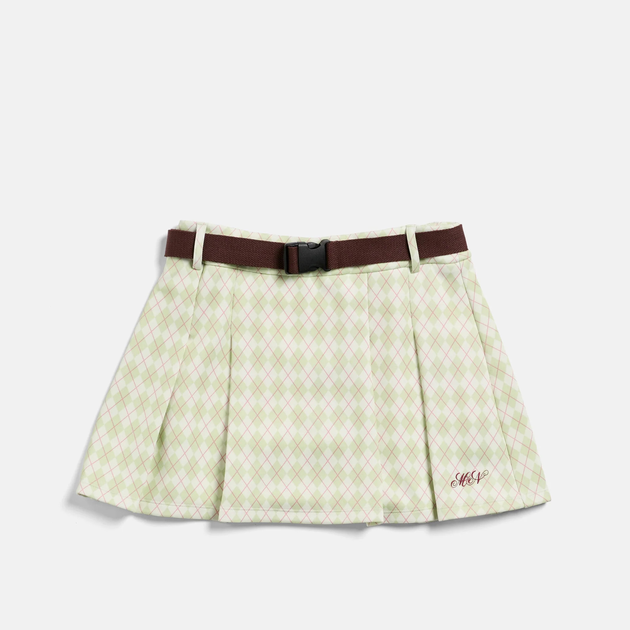 Women's Argyle Golf Skirt - Cream/Sage | Marc Nolan
