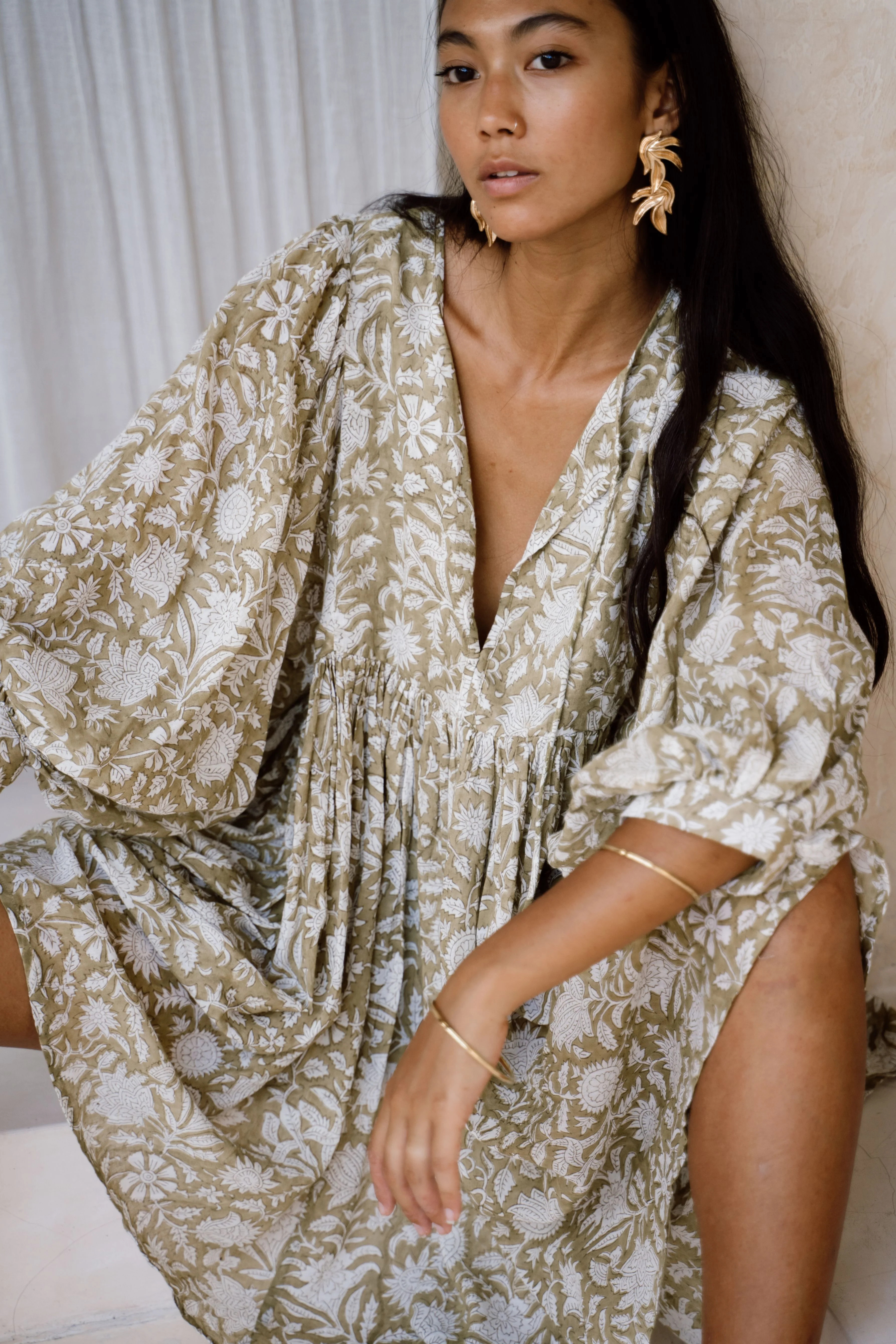 Kyra Mini Dress ~ Olive | Daughters of India