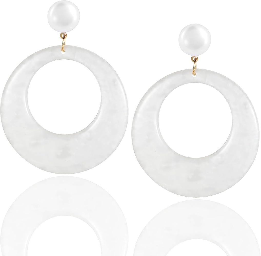 70s Earrings for Women White Retro Dangle Hollow Hoop Earrings 70s Jewelry Disco Outfits Accessor... | Amazon (US)