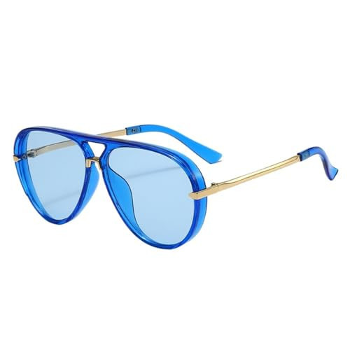 2026 Fashion Sunglasses, Retro Large Frame UV Protection Shades for Men Women, Trendy Fluorescent Pilot Glasses (C15 dark blue film) | Amazon (US)