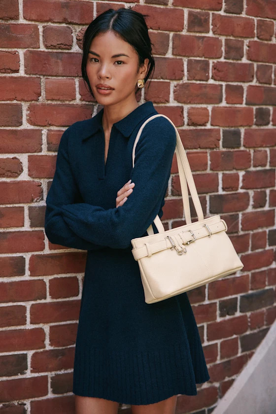 Soft Serenity Navy Collared Sweater Mini Dress | Business Professional Womens | Lulus
