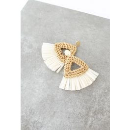 Triangle Rattan Raffia Tassel Earrings | Chicwish