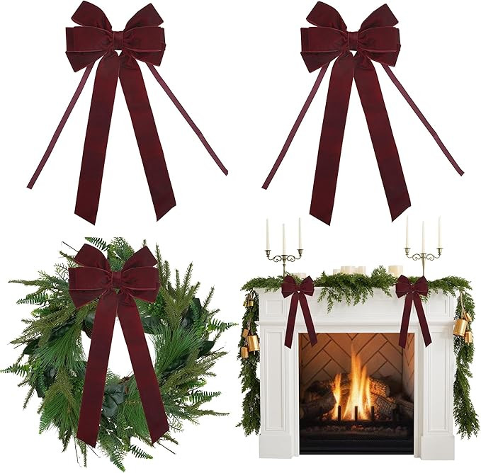 AIMUDI Burgundy Velvet Bows - 6.5" x 15" Christmas Bows for Gift Wrapping, Tree, Wreath, Garland,... | Amazon (US)