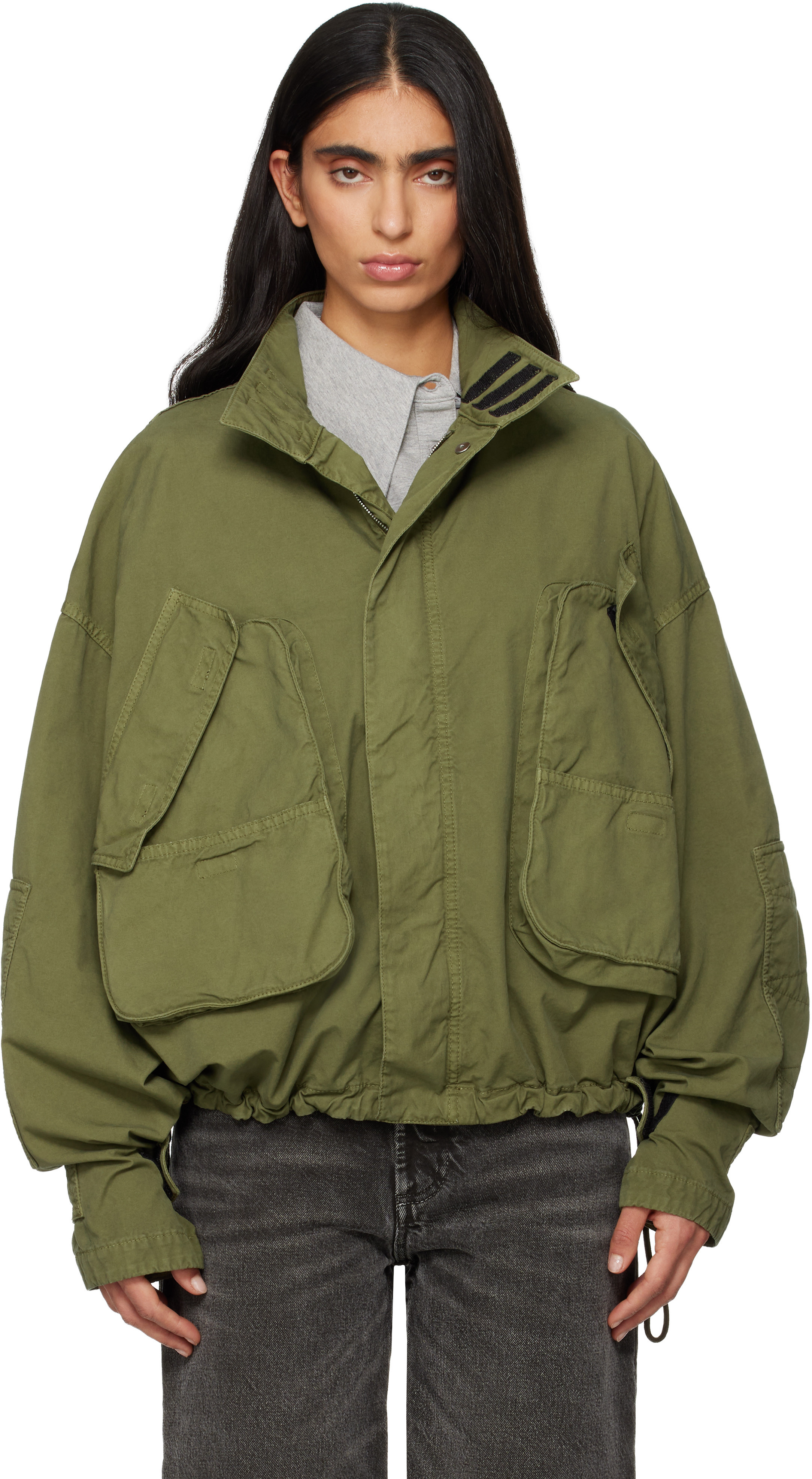 The Attico Green Overdyed Bomber Jacket | SSENSE