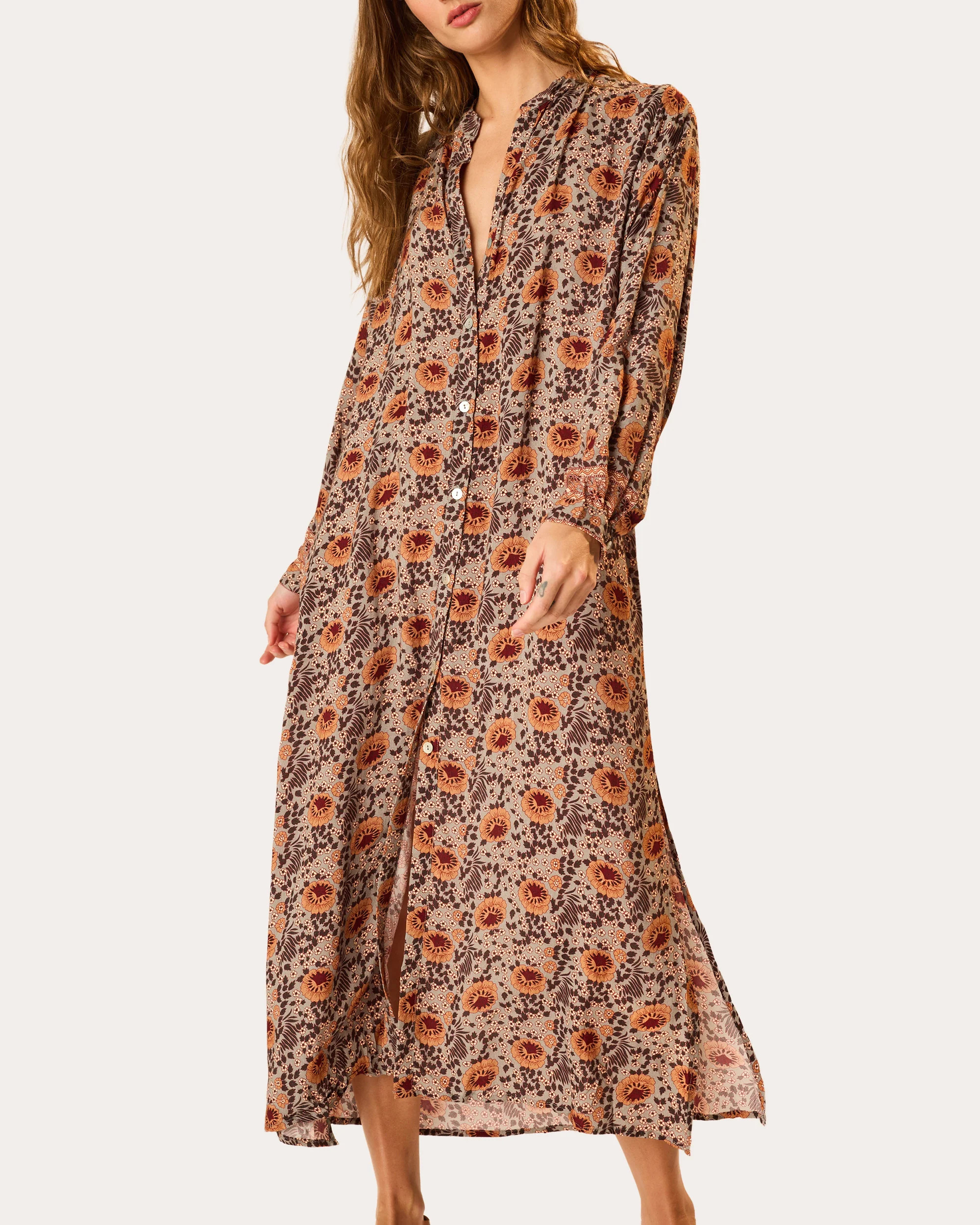 Natalie Martin Women's MB Floral Button-Front Midi Dress Rayon | Olivela