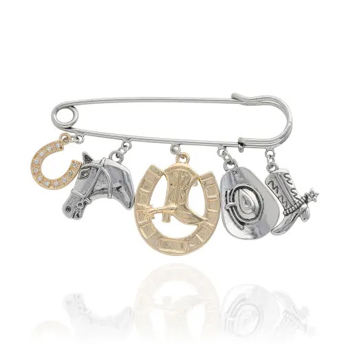 Jessica Simpson Mixed Metal Rodeo Charm Safety Pin Brooch in Silver, Gold at Nordstrom | Nordstrom