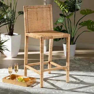 Sofia Contemporary Natural Finished Wood and Rattan Counter Stool - On Sale - Overstock - 3352438... | Bed Bath & Beyond