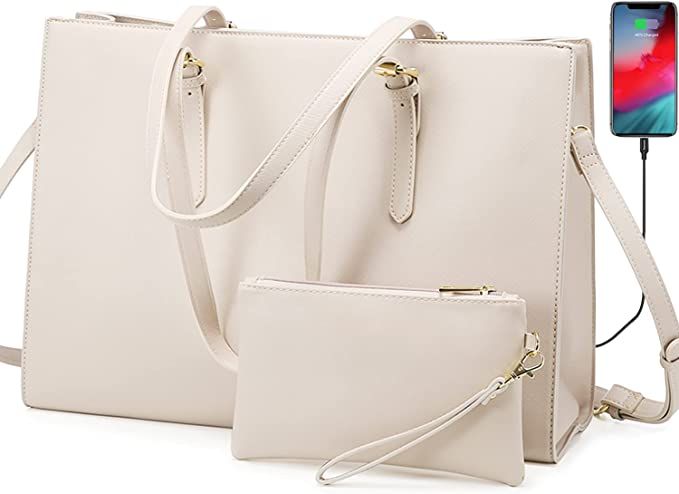 Amazon.com: LOVEVOOK Laptop Bag for Women, Fashion Computer Tote Bag Large Capacity Handbag, Leat... | Amazon (US)