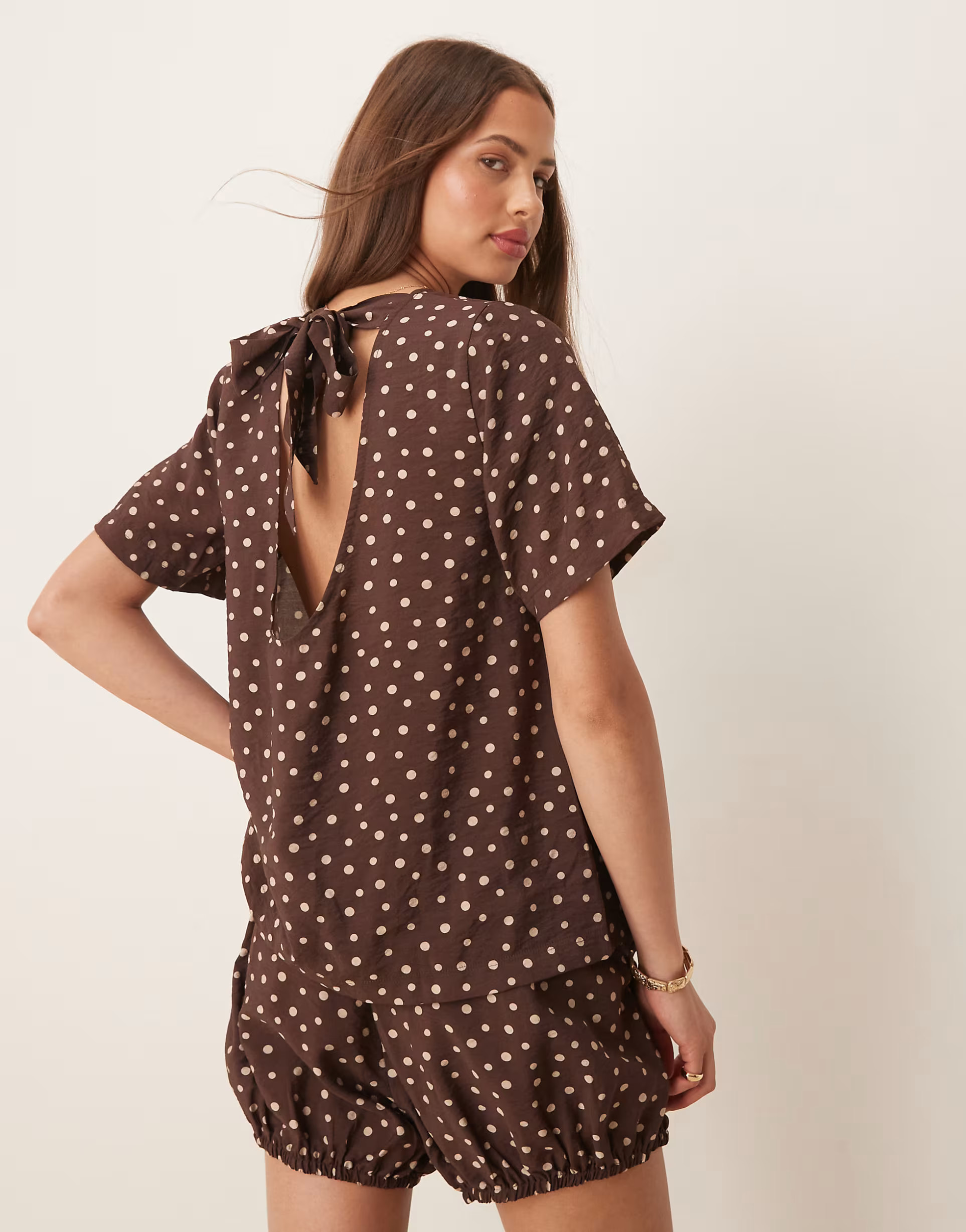 ASOS DESIGN open back tie top in brown spot print - part of a set | ASOS (Global)