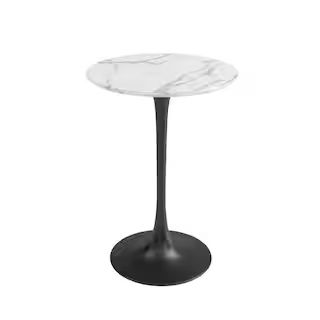 Kurv Collection 24 in. Counter Height Cafe Table, Round, White Faux Marble and Black | The Home Depot