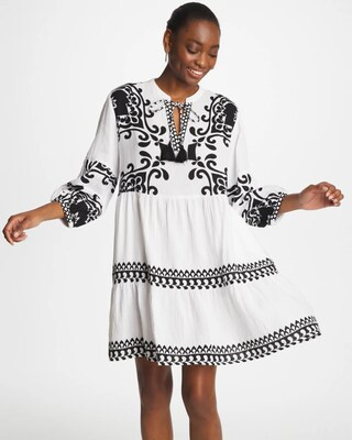 Women's Woven Printed Swim Cover-Up Dress in White | Chico's | Chico's