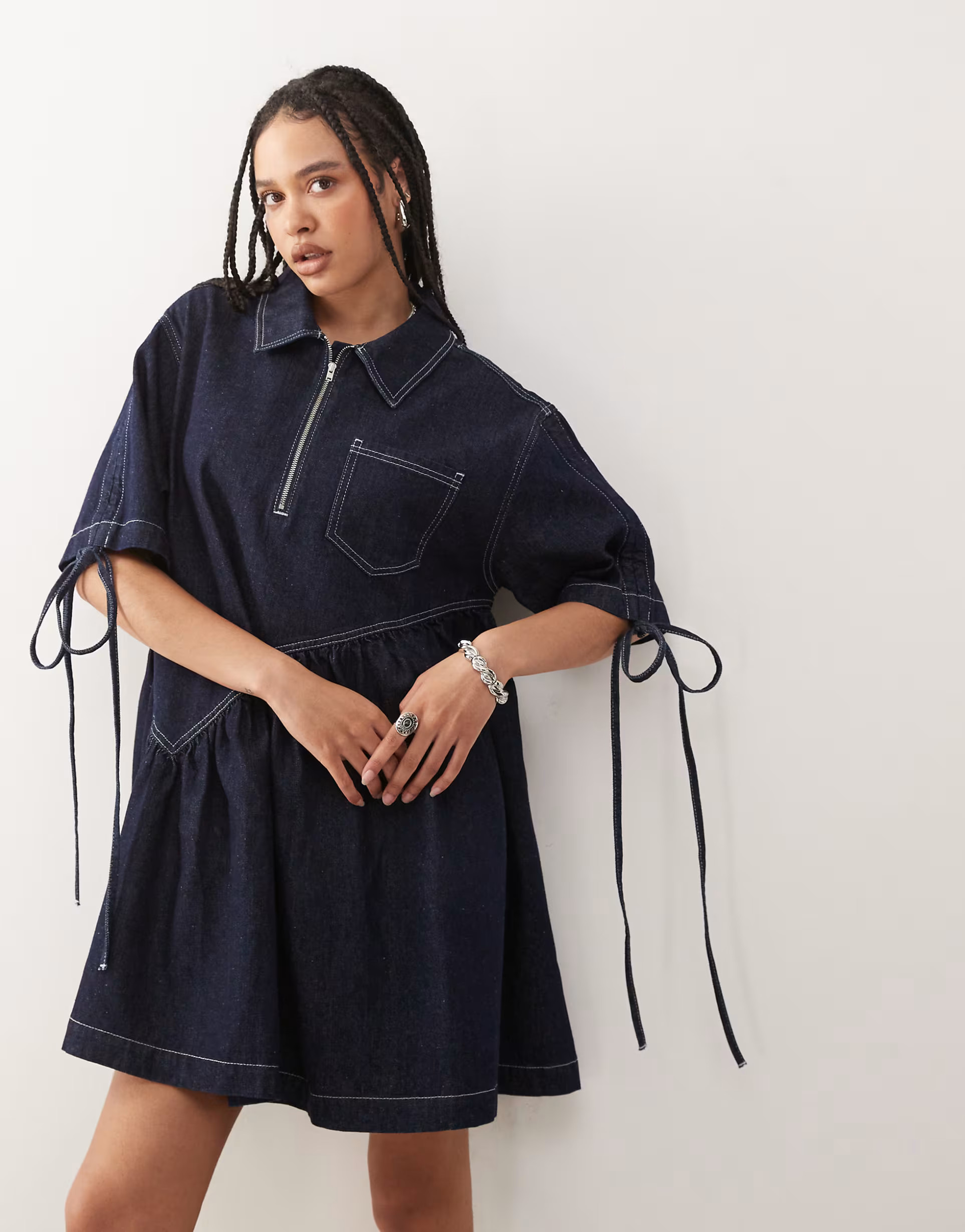 COLLUSION denim smock dress in rinse wash | ASOS (Global)