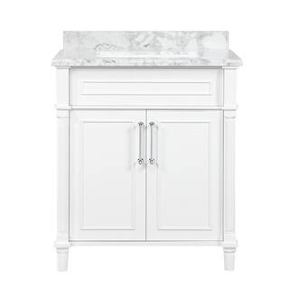 Aberdeen 30 in. x 22 in. D Bath Vanity in White with Carrara Marble Vanity Top in White with Whit... | The Home Depot