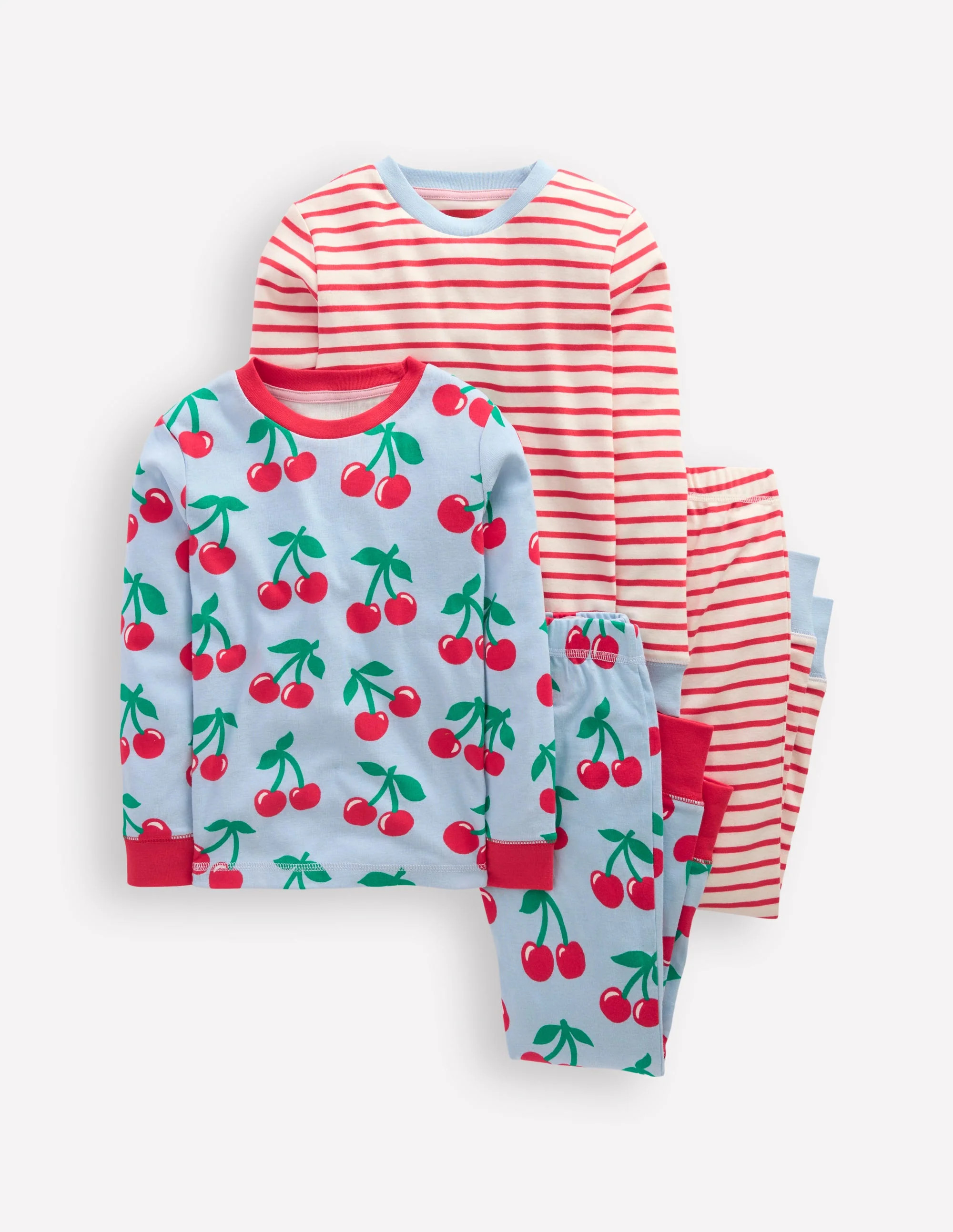 Twin Pack Snug Pajamas-Misty Blue Cherries | Boden (US)