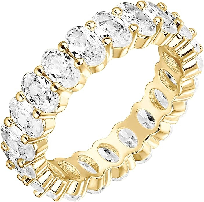 PAVOI 14K Gold Plated Rings Oval Cubic Zirconia Love Ring | 5mm Stackable Rings for Women | Gold ... | Amazon (US)