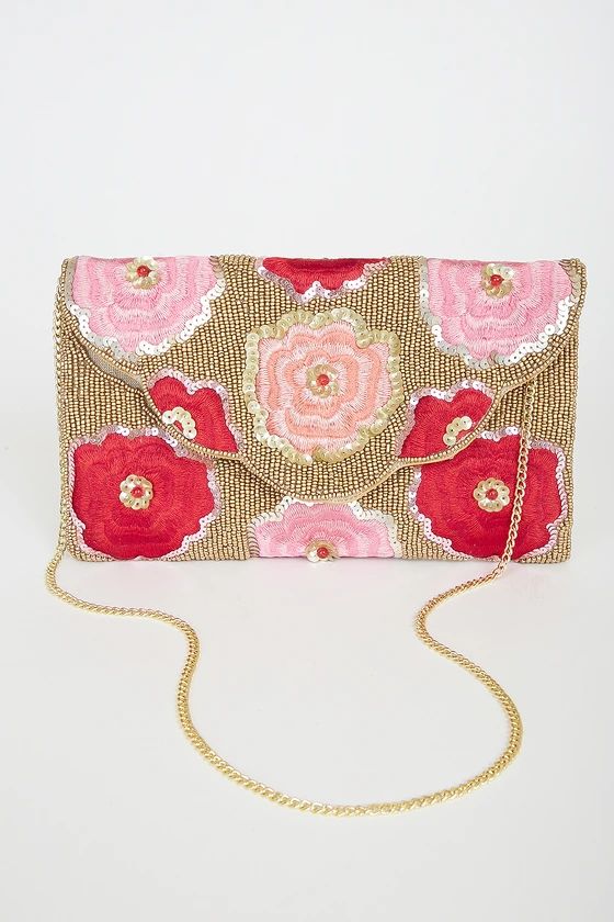 Let Your Love Bloom Red and Gold Beaded Embroidered Clutch | Lulus (US)