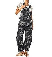 Women Floral Print Denim Overalls Baggy Barrel Jeans Patchwork Denim Pants Y2k Straps Wide Leg Ju... | Amazon (US)