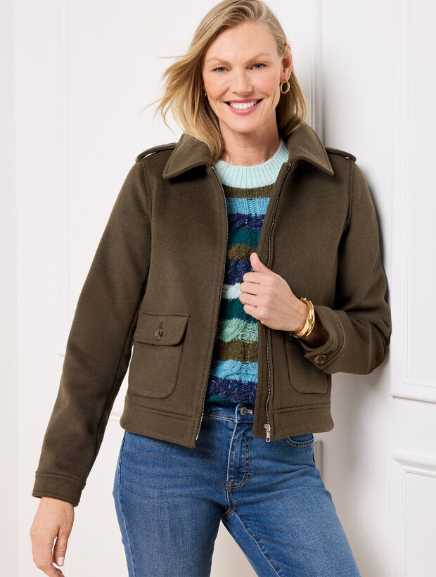 Brushed Wool Blend Bomber Jacket | Talbots