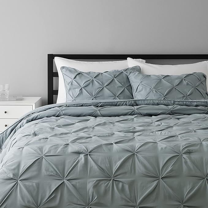 Amazon Basics Pinch Pleat Down-Alternative Comforter Bedding Set - Full / Queen, Spa Blue | Amazon (US)