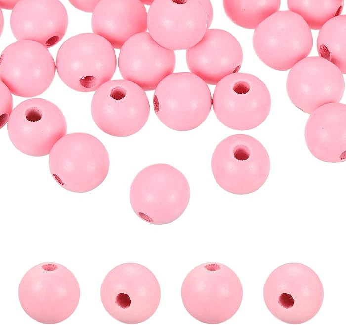 PATIKIL 200pcs 16mm Pink Natural Wood Beads with 4mm Hole Unfinished Round Wooden Loose Spacer Ba... | Amazon (US)