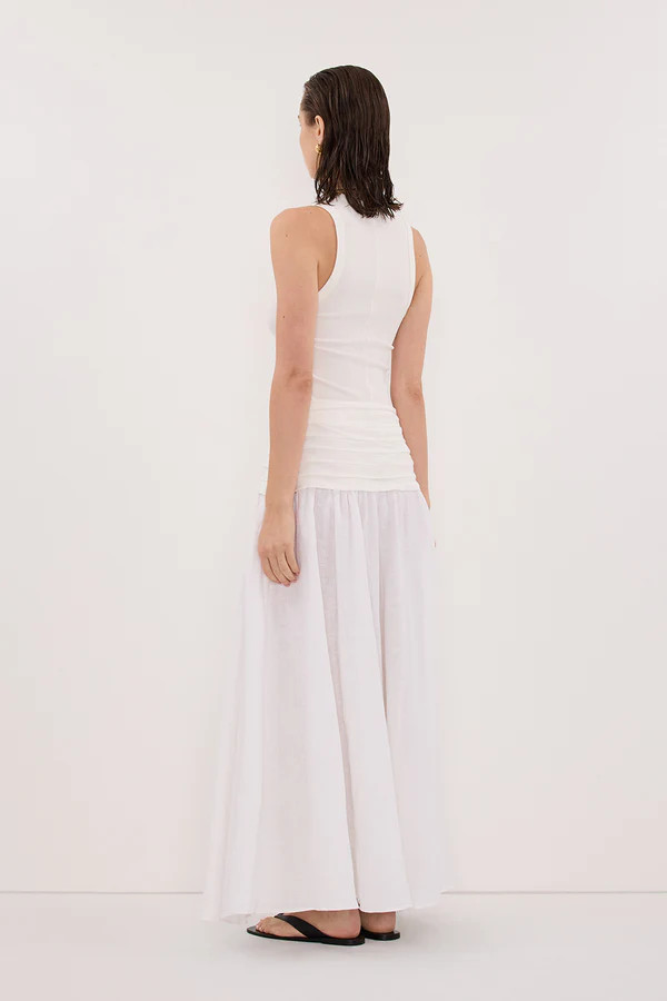HALLIE WHITE LINEN MIDI SKIRT | DISSH