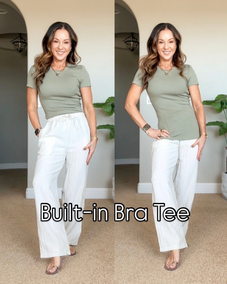 Sale alert! The best built in bra tee that I found to date. It's super comfy! Great length. Loving these comfy summer essentials! For ref: I'm 5'1", 107lbs. All size XS.

#LTKOver40 #LTKSaleAlert #LTKPetite