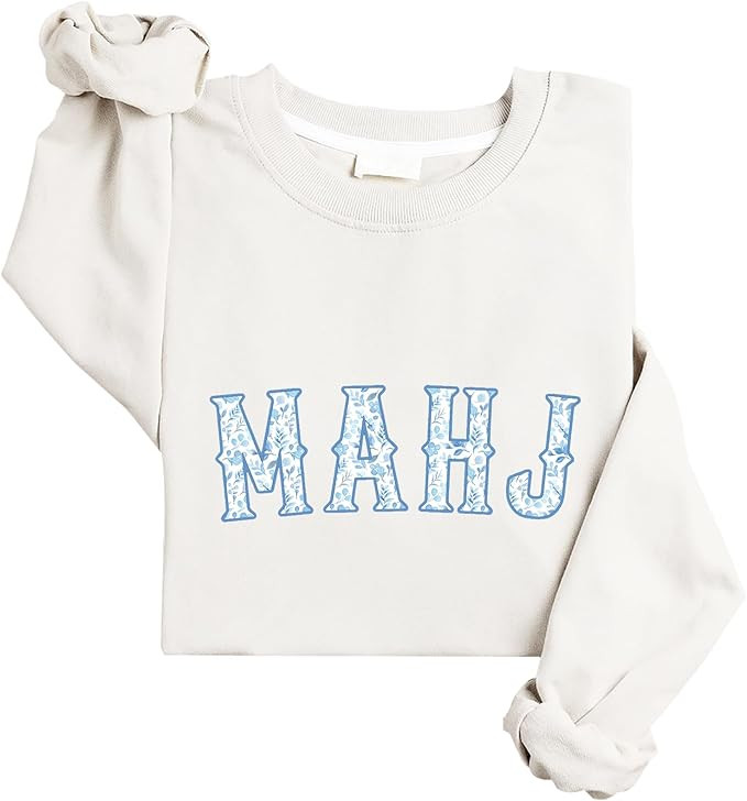 Blue Toile MahJong Sweatshirt for Women | Amazon (US)