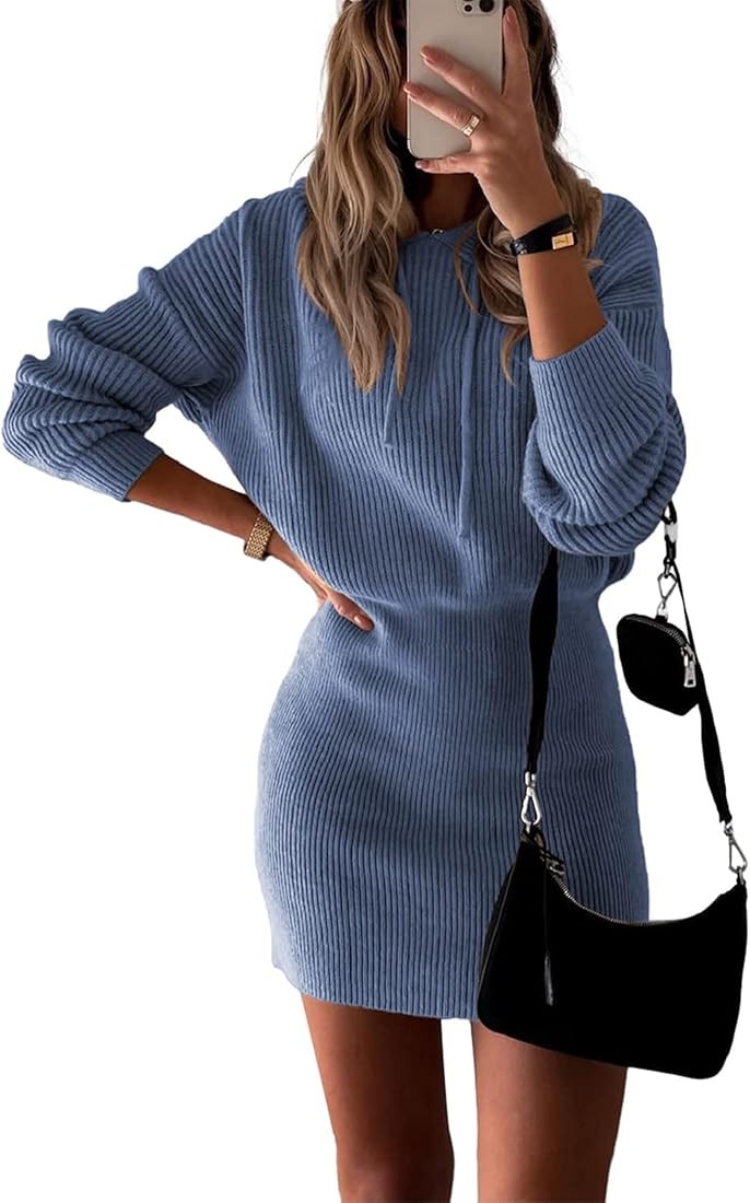 PRETTYGARDEN Women's Winter Rib Knit Pullover Sweater 2023 Fashion Fall Dresses Long Sleeve Hoode... | Amazon (US)