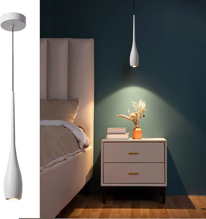 White Pendant Light for Kitchen Island, LED Dimmable Pendant Light fixtures, Small Modern Industr... | Amazon (US)