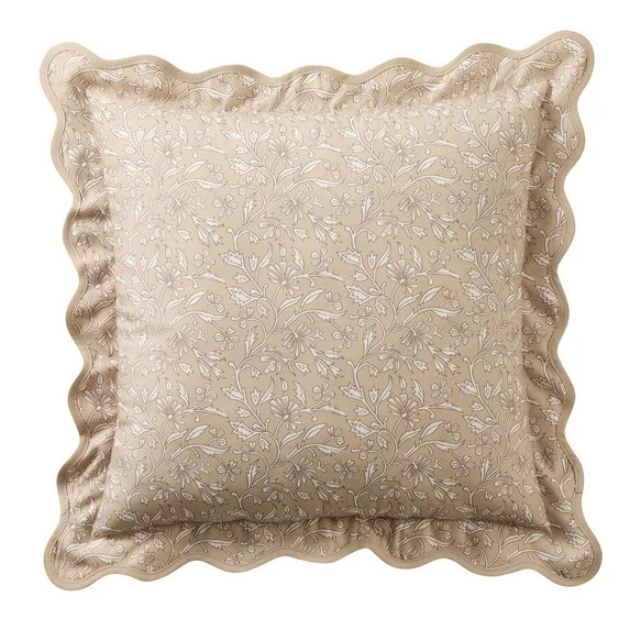 My Texas House Tan Floral Scallop 18" x 18" Outdoor Pillow | Walmart (US)
