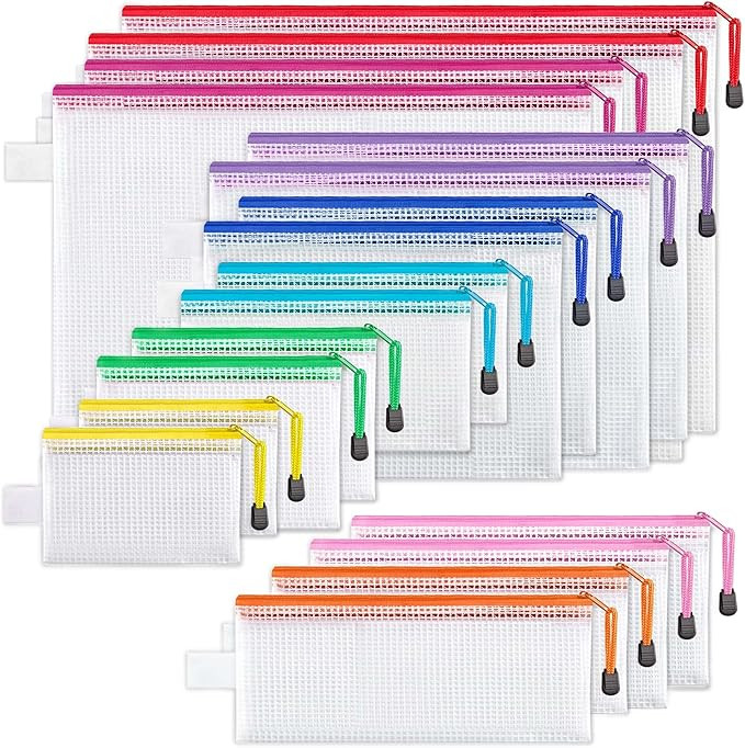 JARLINK 18 Pack 8 Sizes Zipper Mesh Pouch, 9 Colors, Waterproof Zipper File Bags Document Pouch M... | Amazon (US)