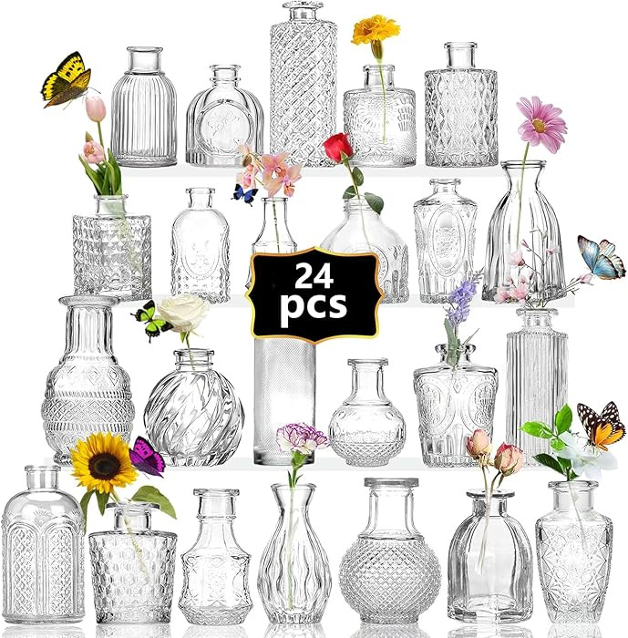 24PCS Mini Bud Vases As Wedding Centerpieces for Tables,Clear Bud Vases for Flowers,Small Flower ... | Amazon (US)