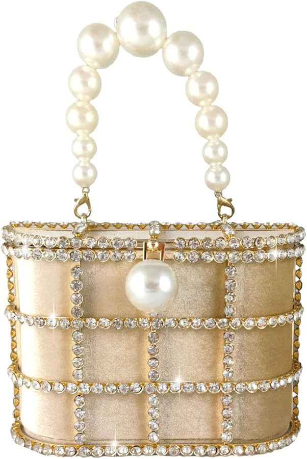 Boutique De FGG Elegant Evening Handbag with Pearl Rhinestone Bucket Bag Crystal Clutch Purses fo... | Amazon (US)