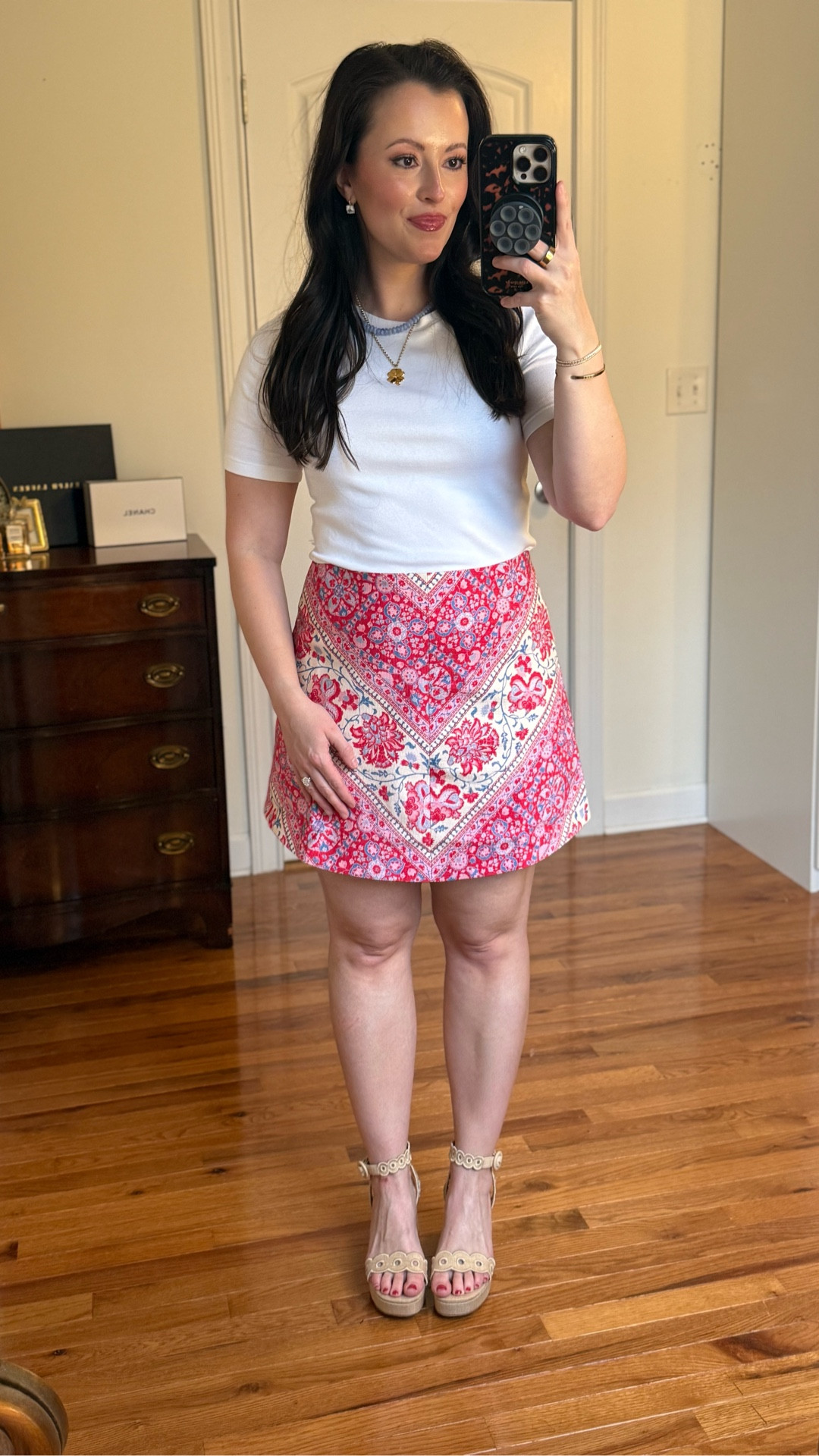 Skirt - I’m wearing Medium (4/6)
Veronica Beard Denim jacket - Small
White tee from Gap - small
Larroude raffia block heel
Ivory small handbag for spring 
Ralph Lauren cricket sweater - small 

How to style a mini skirt
One skirt styled 4 ways
Tuckernuck skirt 
Spring outfits 2026 
Vacation outfits beach 
Date night outfits
Spring date night outfit  

#LTKTravel #LTKSeasonal