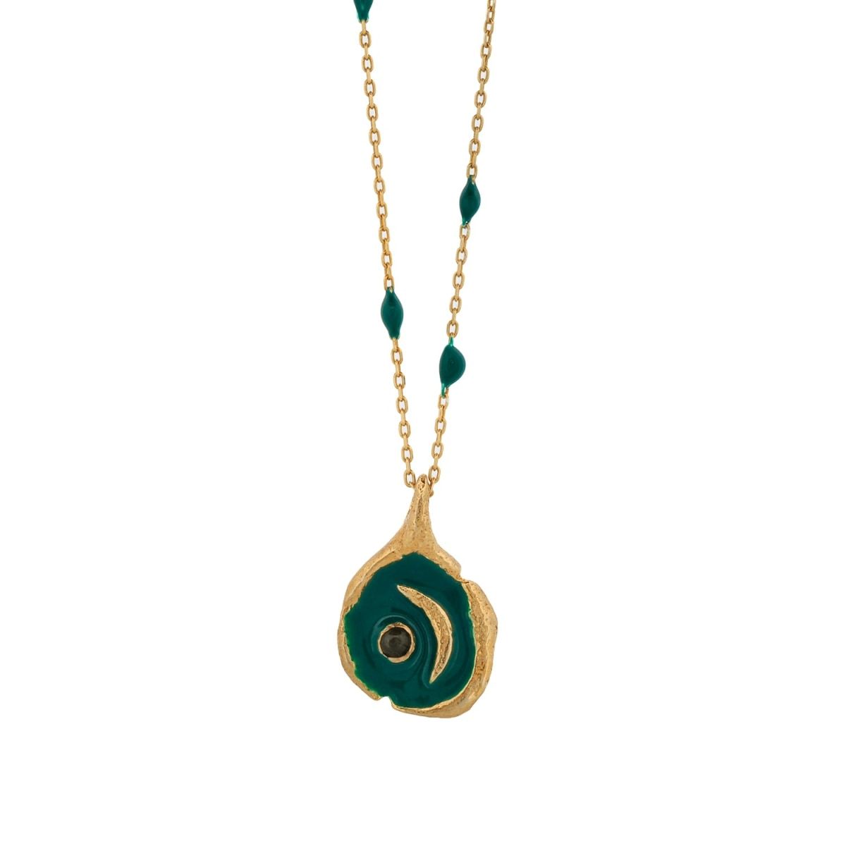 New Beginning Green Moon Enamel Chain Gold Necklace - Green | Wolf & Badger (US)